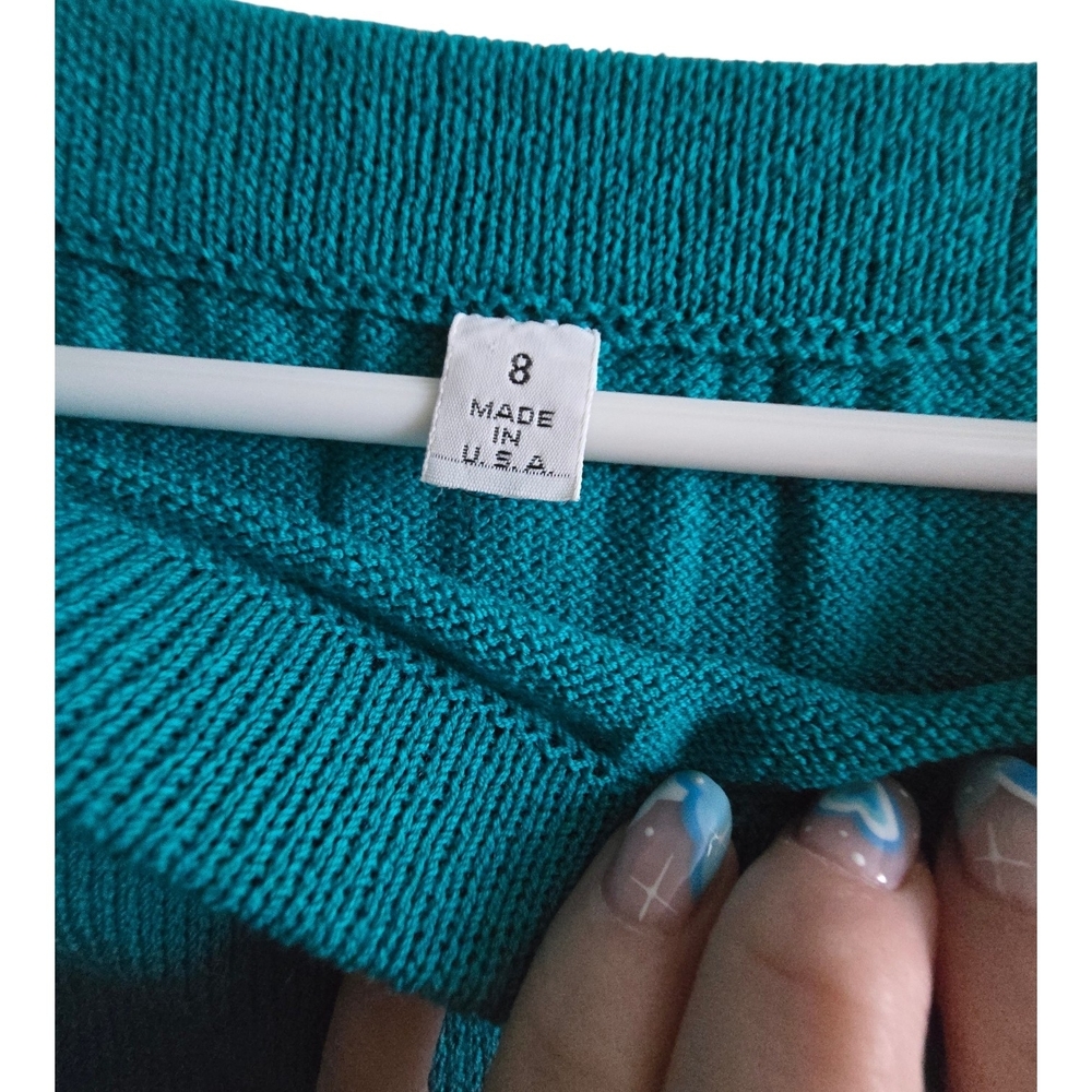 Vtg 80s Authentic Made In Usa Jewel Tone Knit Power Suit Teal & Royal Purple - Picture 8 of 8